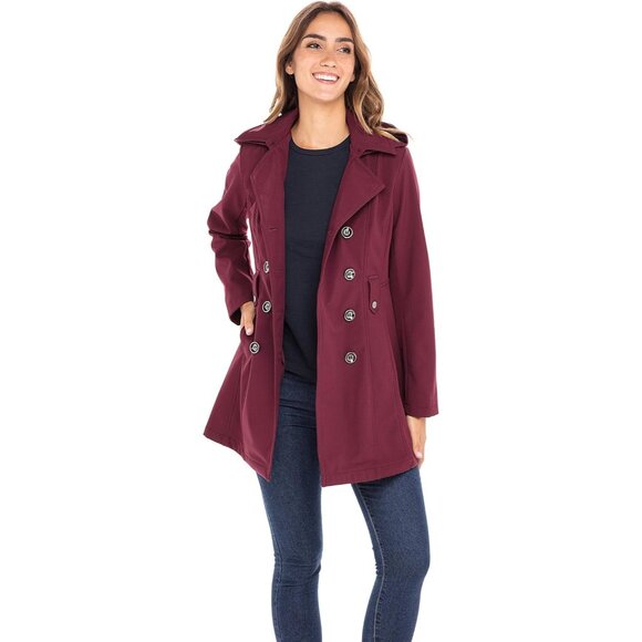 💫 Women Red Shell Trench Coat Soft Comfortable Button-Off Warm Detachable Hood - Picture 3 of 6